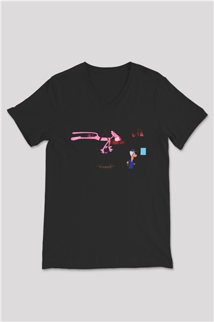 Pink Panther Siyah Unisex V Yaka Tişört