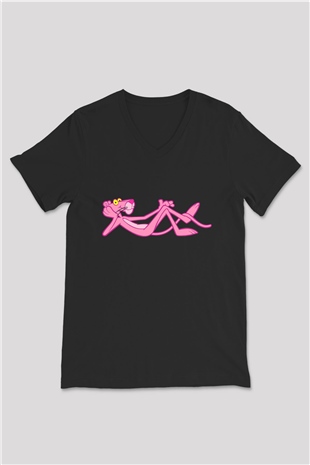 Pink Panther Siyah Unisex  V Yaka Tişört