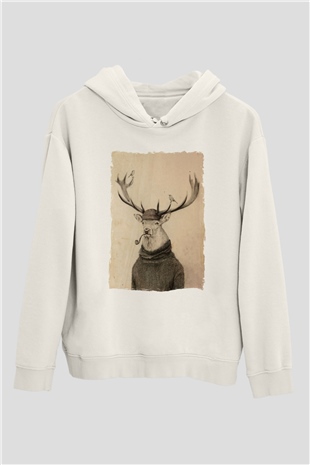 Pipo İçen GeyikBeyaz  Unisex Hoodie