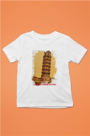 Pisa Kulesi Beyaz Unisex Çocuk Tişört
