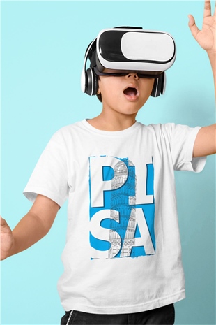 Pisa Kulesi Beyaz Unisex Çocuk Tişört