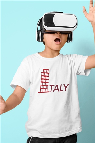 Pisa Kulesi Beyaz Unisex Çocuk Tişört