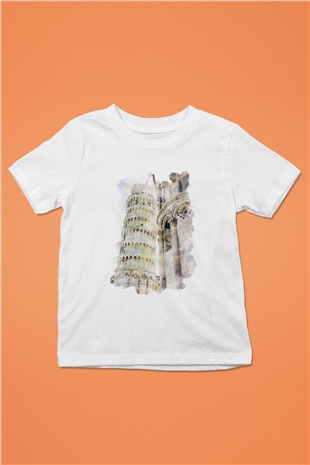 Pisa Kulesi Beyaz Unisex Çocuk Tişört