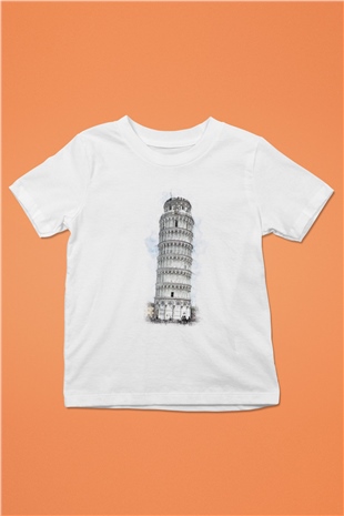 Pisa Kulesi Beyaz Unisex Çocuk Tişört