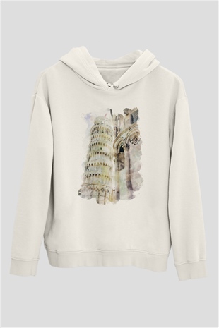 Pisa Kulesi Beyaz Unisex Hoodie