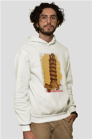 Pisa Kulesi Beyaz Unisex Hoodie