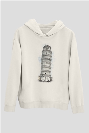 Pisa Kulesi Beyaz Unisex Hoodie