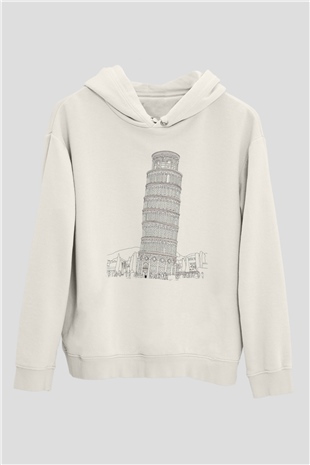 Pisa Kulesi Beyaz Unisex Hoodie