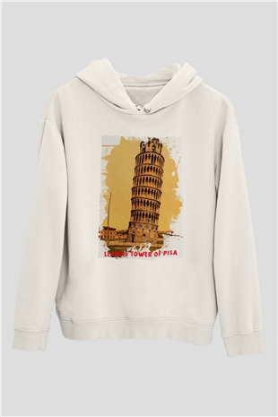 Pisa Kulesi Beyaz Unisex Hoodie