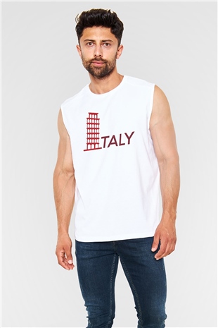 Pisa Kulesi Beyaz Unisex Kolsuz Tişört