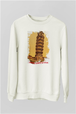 Pisa Kulesi Beyaz Unisex Sweatshirt