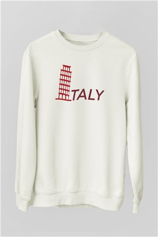 Pisa Kulesi Beyaz Unisex Sweatshirt