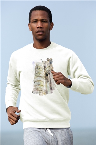 Pisa Kulesi Beyaz Unisex Sweatshirt
