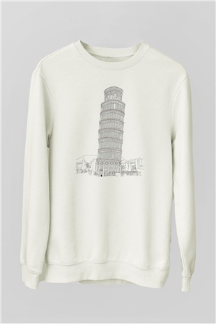 Pisa Kulesi Beyaz Unisex Sweatshirt