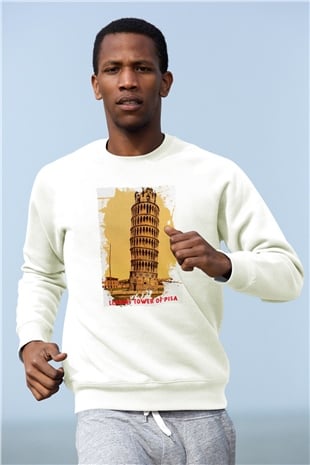 Pisa Kulesi Beyaz Unisex Sweatshirt