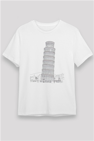 Pisa Kulesi Beyaz Unisex Tişört T-Shirt - TişörtFabrikası