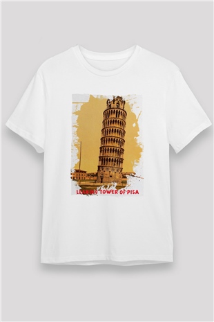 Pisa Kulesi Beyaz Unisex Tişört T-Shirt - TişörtFabrikası