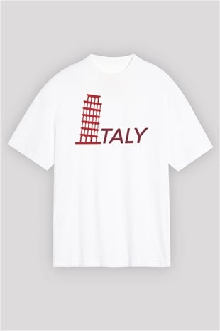 Pisa Kulesi Beyaz Oversize Tişört Oversize T-shirt - TişörtFabrikası