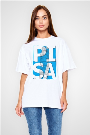 Pisa Kulesi Beyaz Oversize Tişört Oversize T-shirt - TişörtFabrikası