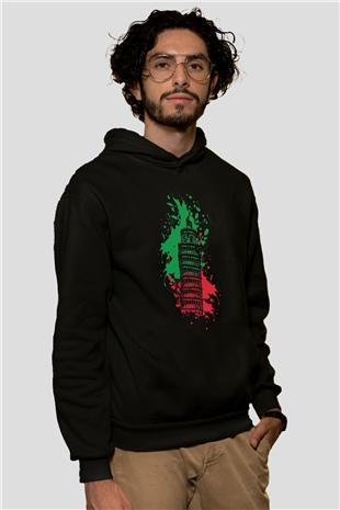 Pisa Kulesi Siyah Unisex Hoodie