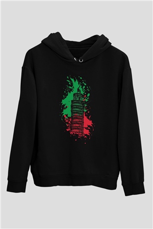 Pisa Kulesi Siyah Unisex Hoodie