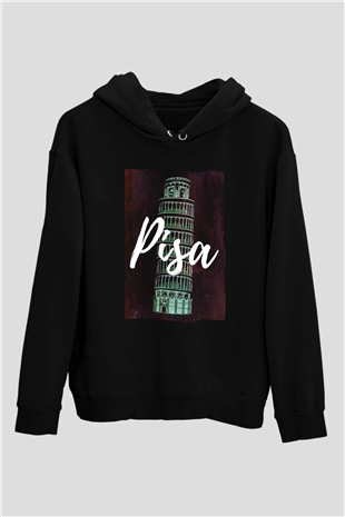 Pisa Kulesi Siyah Unisex Hoodie