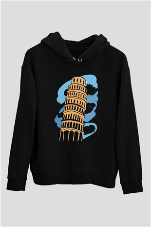 Pisa Kulesi Siyah Unisex Hoodie
