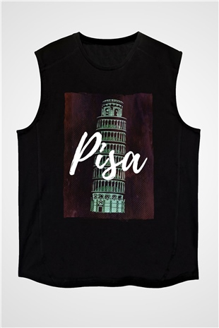 Pisa Kulesi Siyah Unisex Kolsuz Tişört