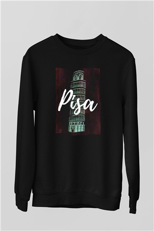 Pisa Kulesi Siyah Unisex Sweatshirt