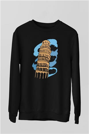 Pisa Kulesi Siyah Unisex Sweatshirt