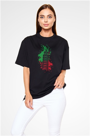 Pisa Kulesi Siyah Oversize Tişört Oversize T-shirt - TişörtFabrikası
