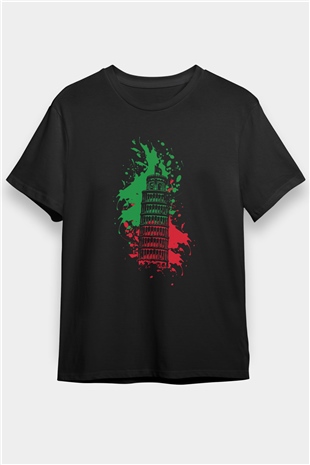 Pisa Kulesi Siyah Unisex Tişört T-Shirt - TişörtFabrikası