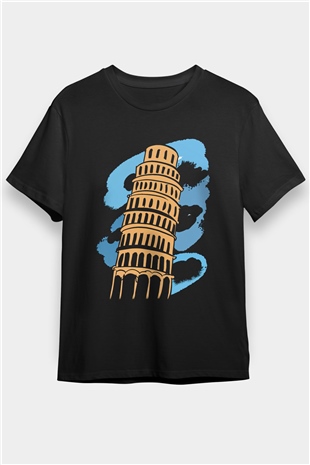 Pisa Kulesi Siyah Unisex Tişört T-Shirt - TişörtFabrikası