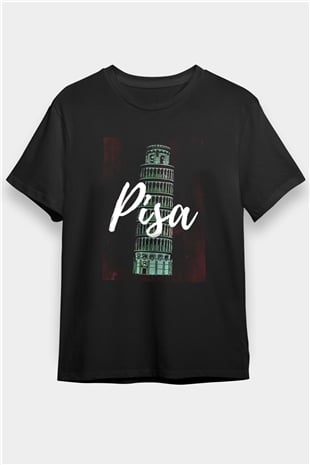 Pisa Kulesi Siyah Unisex Tişört T-Shirt - TişörtFabrikası