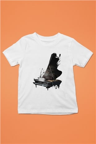Piyanist Baskılı Beyaz Unisex Çocuk Tişört