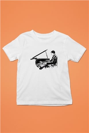 Piyanist Beyaz Unisex Çocuk Tişört