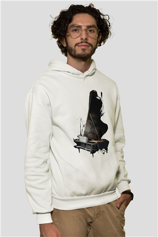 Piyanist Beyaz Unisex Kapşonlu Sweatshirt