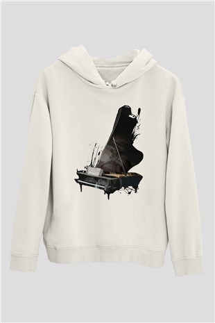 Piyanist Beyaz Unisex Kapşonlu Sweatshirt
