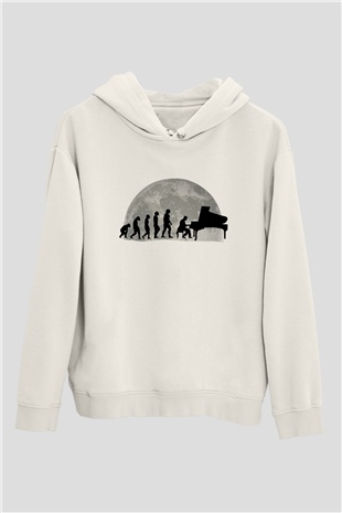 Piyanist Beyaz Unisex Kapüşonlu Sweatshirt
