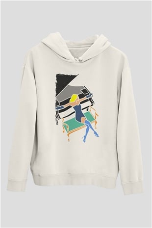 Piyanist Beyaz Unisex Kapüşonlu Sweatshirt