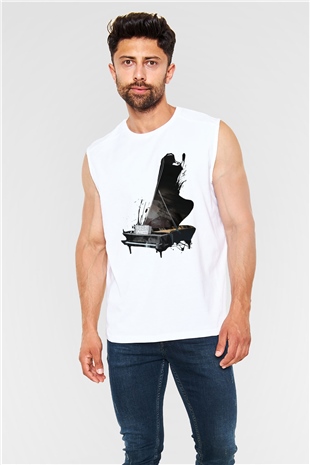 Piyanist Beyaz Unisex Kolsuz Tişört