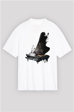 Piyanist Beyaz Unisex Oversize Tişört T-Shirt