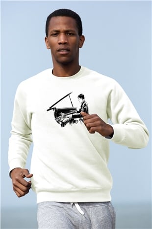Piyanist Beyaz Unisex Sweatshirt