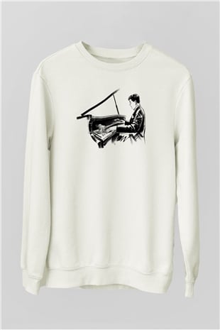 Piyanist Beyaz Unisex Sweatshirt