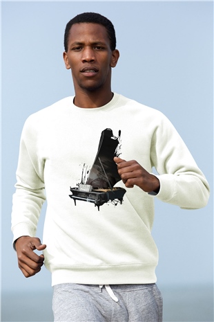 Piyanist Beyaz Unisex Sweatshirt