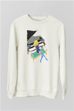 Piyanist Beyaz Unisex Sweatshirt