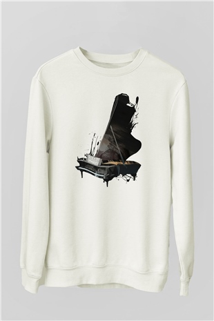 Piyanist Beyaz Unisex Sweatshirt