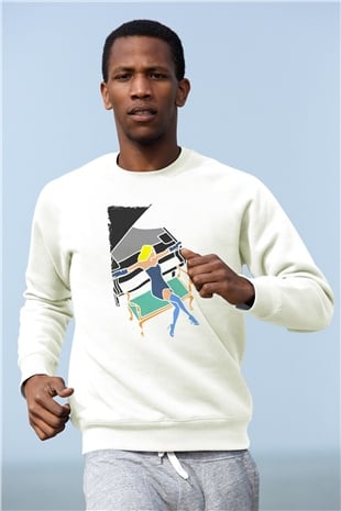 Piyanist Beyaz Unisex Sweatshirt