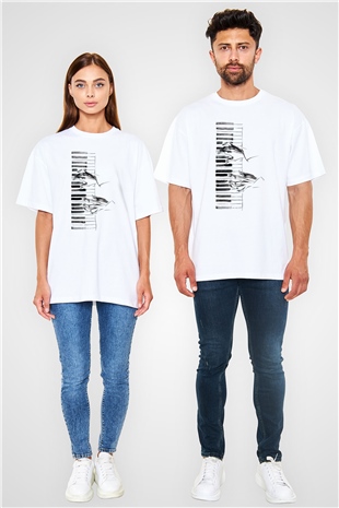 Piyanist Beyaz Oversize Tişört Oversize T-shirt - TişörtFabrikası