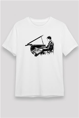 Piyanist Beyaz Unisex Tişört T-Shirt - TişörtFabrikası